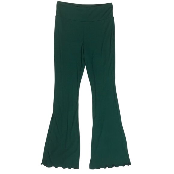 Womens Green Casual Fairycore Low Rise Lounge Ribbed Flared Leg Pants / Small - Picture 5 of 7